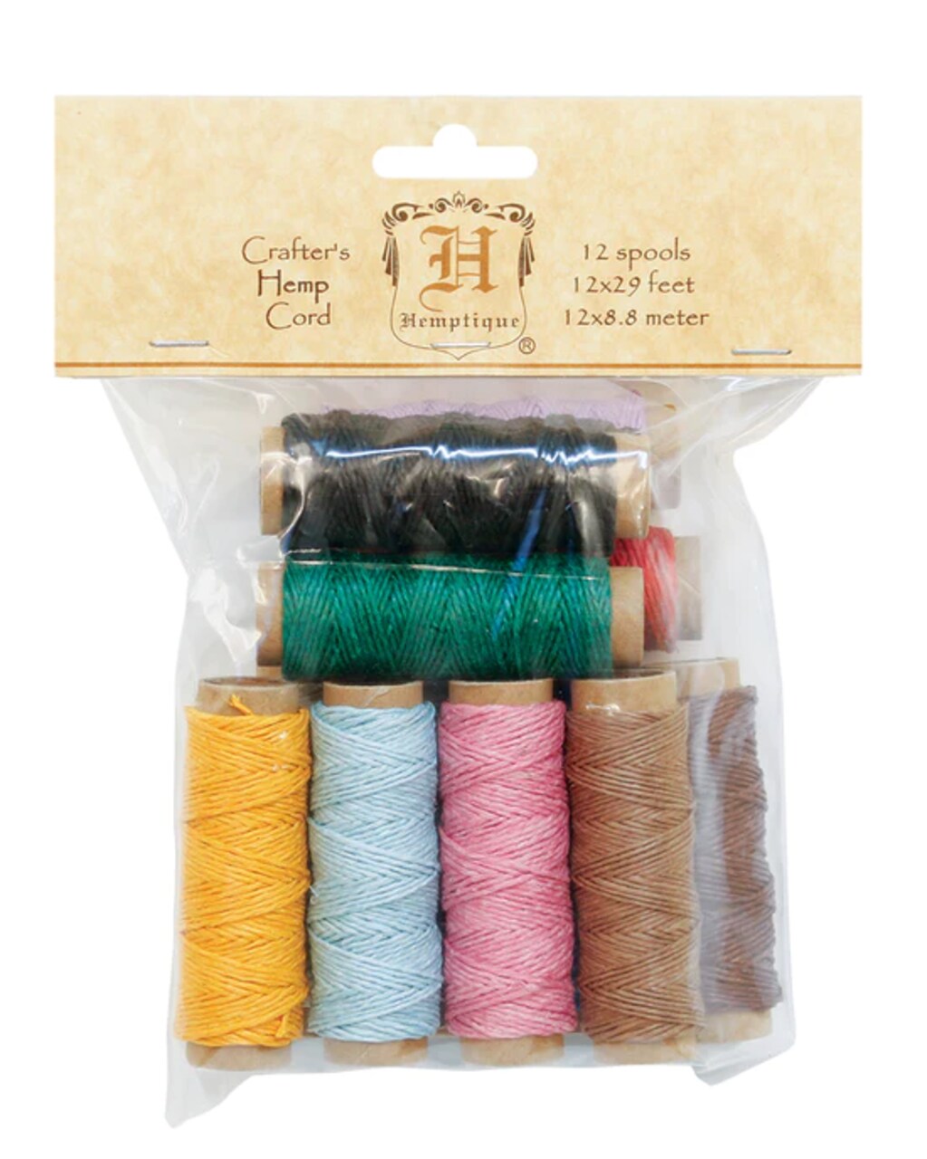 Hemptique HEMP CORD 12-PACK MINI SPOOL BAGS Eco Friendly Sustainable Naturally Grown Jewelry Bracelet Making Paper Crafting Scrapbooking Bookbinding Mixed Media Crocheting Macrame Seasonal Holiday Gift Wrapping Outdoor Gardening